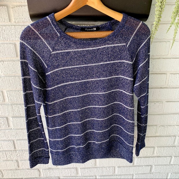 Forever 21 Sparkling Blue Striped Sweater Size Small - Picture 3 of 10
